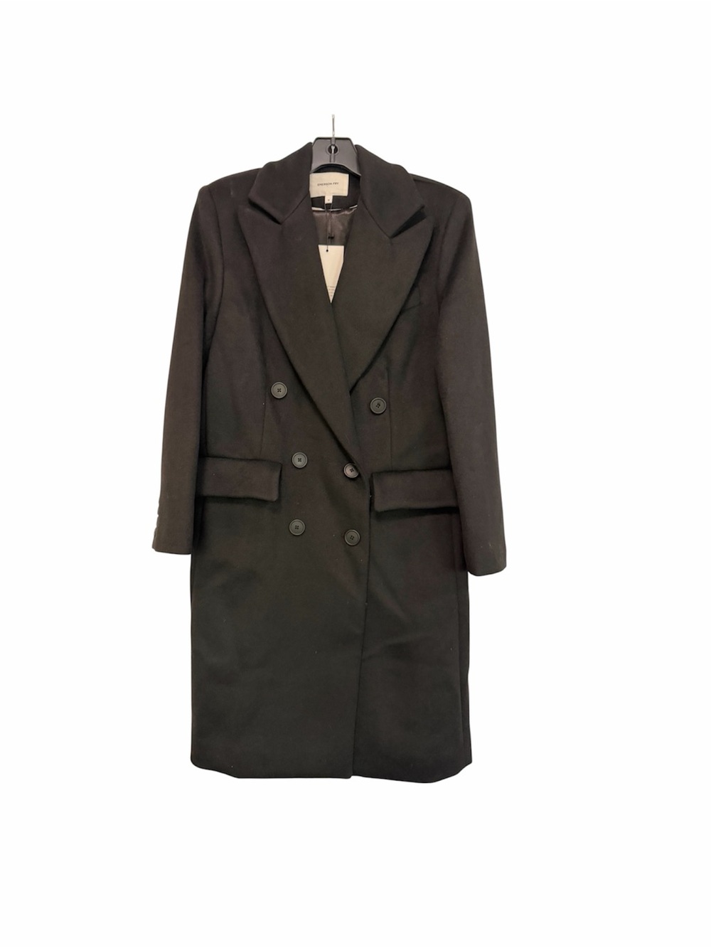 NWT Emerson Fry Black Wool Cashmere Double Breasted Long Coat M
